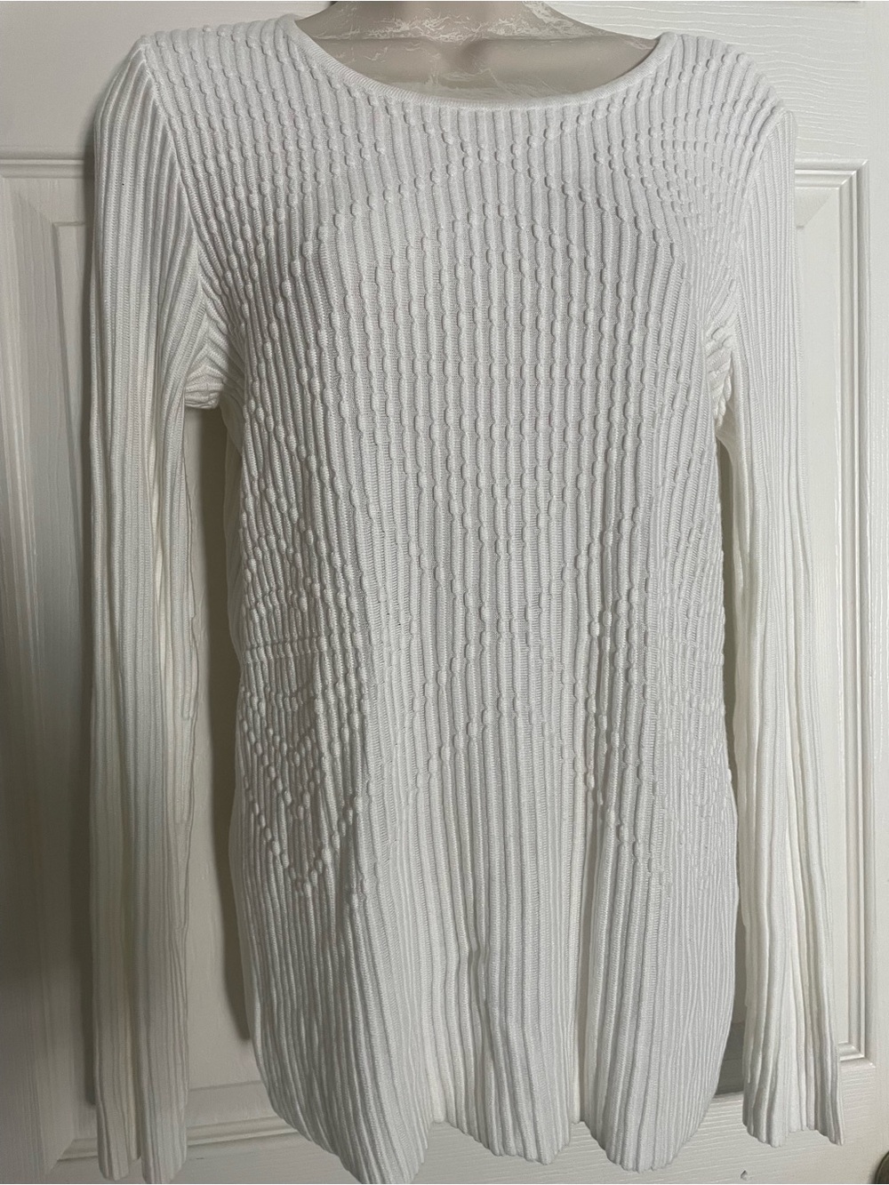 White House Black Market Textured White Ribbed Long Sleeve Top Size Small